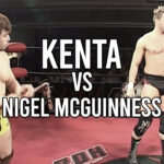 Nigel McGuinness and KENTA sharing the ring before their match at ROH 7th Anniversary