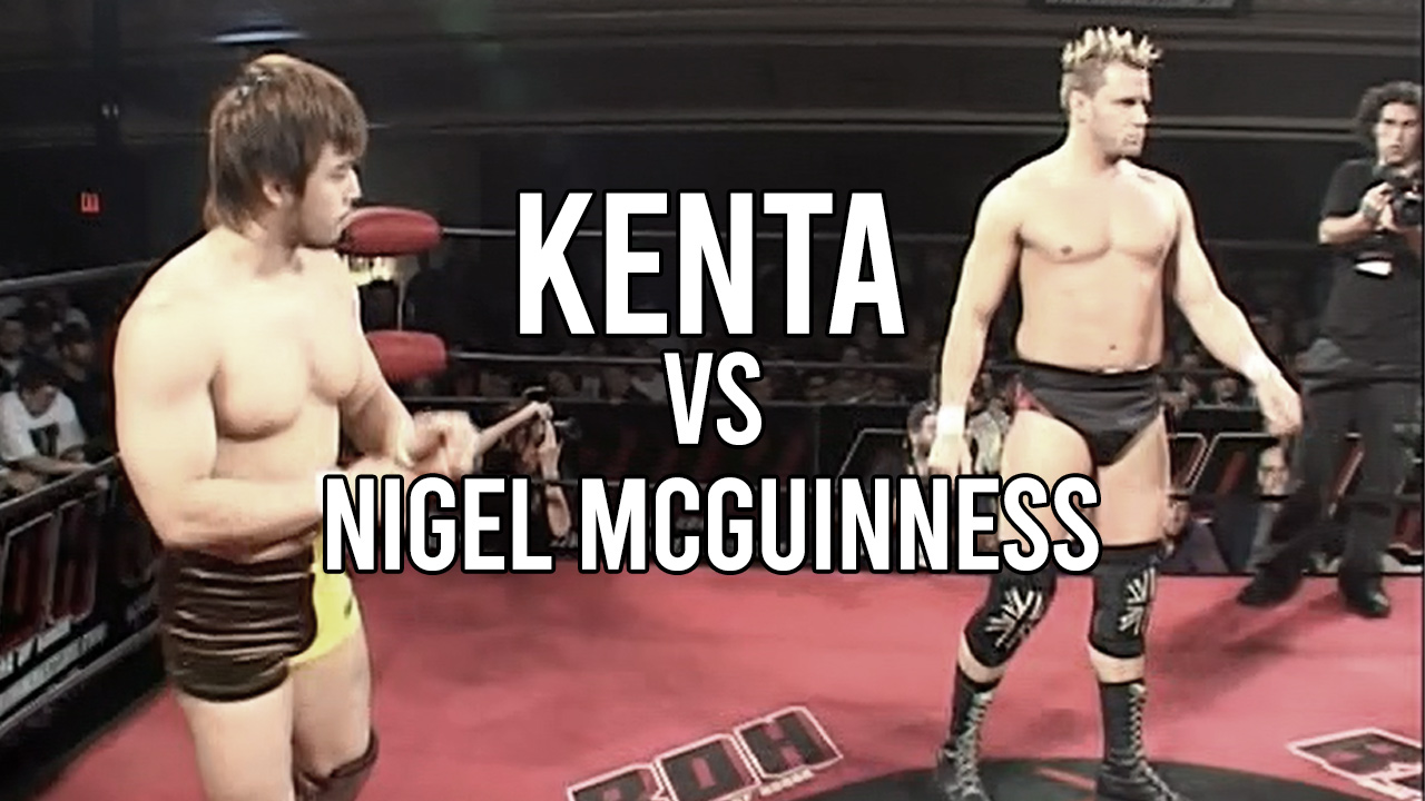 Nigel McGuinness and KENTA sharing the ring before their match at ROH 7th Anniversary