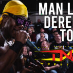 Man Like Dereiss performing in front of a crowd, with text overlay suggesting a move to TNA Wrestling.