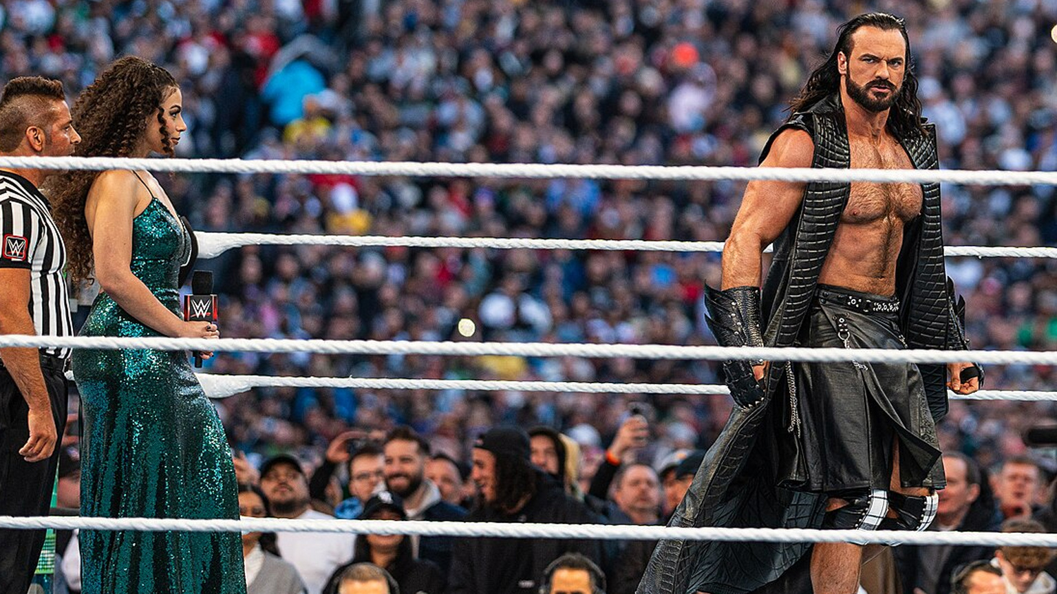Drew McIntyre walks into the ring at WrestleMania XL
