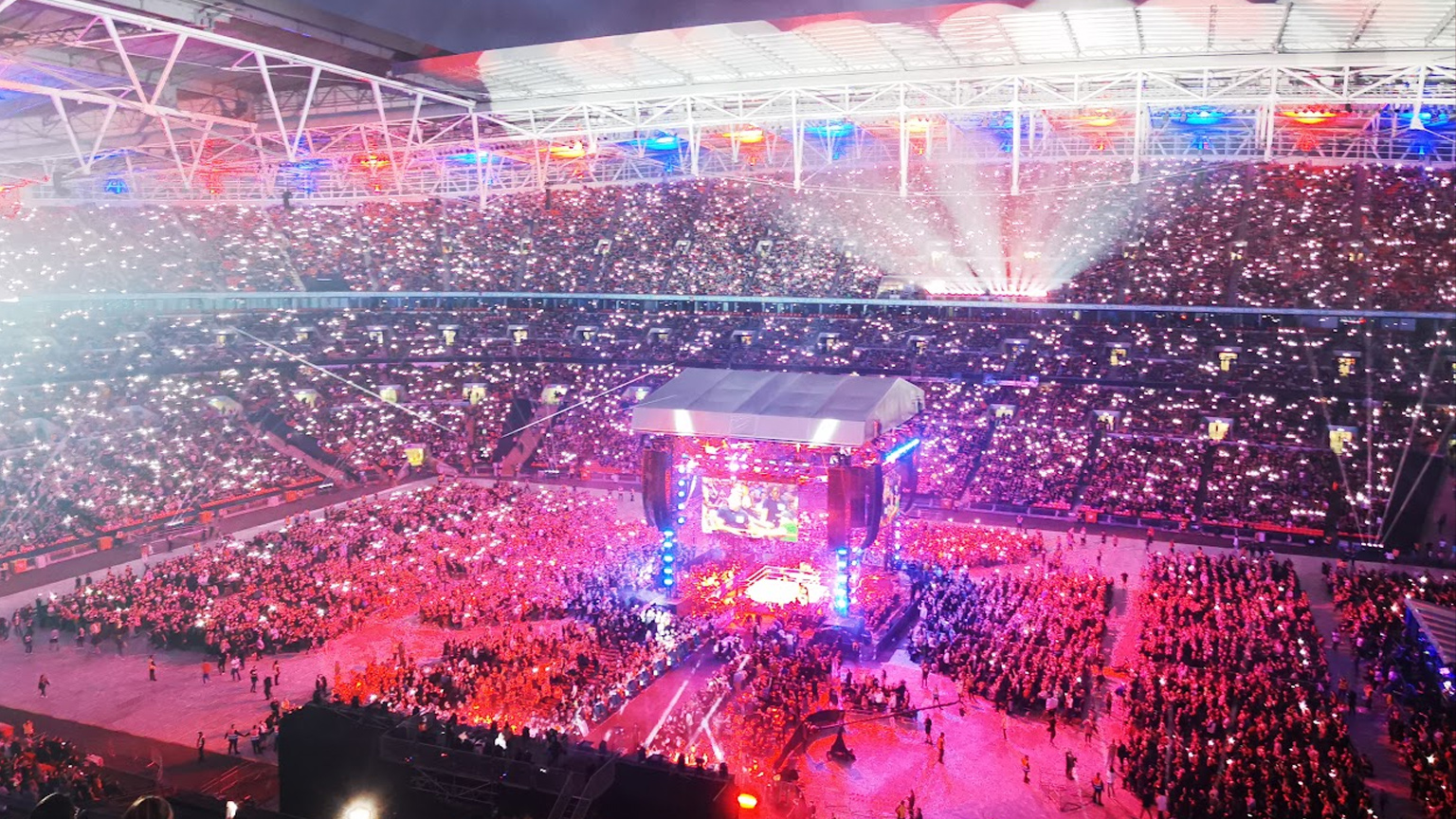 A wide shot of Wembley Stadium at AEW All In